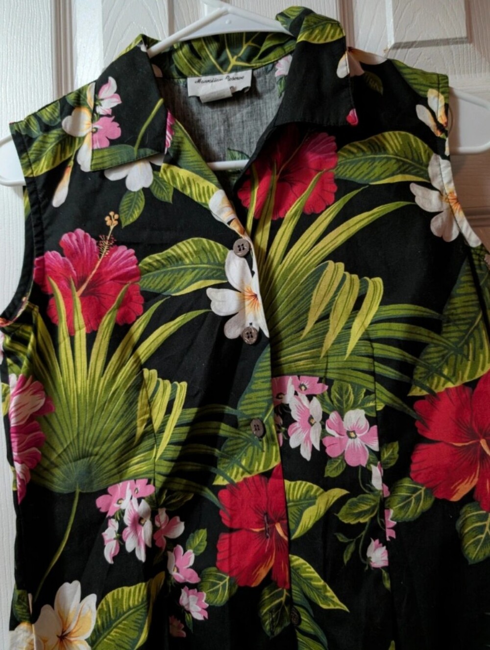 Vintage Hawaiian Reserve Tropical Floral Sleeveless Button Front 100% Cotton - Picture 4 of 6